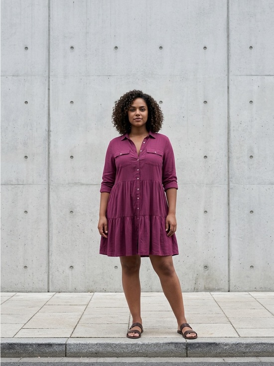 nuture by westbound women Dresses & Skirts - Tiered Button-Front Shirt Dress in Plum